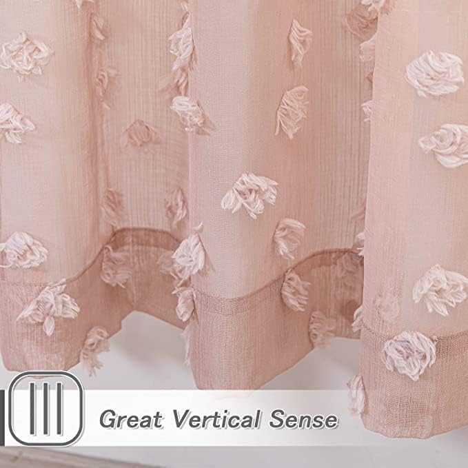 MYSKY HOME Pink Sheer Short Curtains with Pom Pom for Small Windows Dusty Rose Bedroom Nursery Kids Girls Room Curtains Cafe Kitchen Light Filtering Boho Drapes, Rod Pocket,38 x 45 Inches, 2 Panels