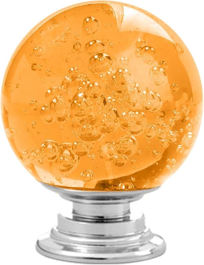 12 Pcs 30mm Round Bubble Crystal Glass Cabinet Knobs with Screws Drawer Knob Pull Handle Used for Kitchen, Dresser, Door, Cupboard (Amber)