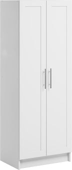 Prepac Elite Plus 24" Wide Storage Accent Cabinet with Panel Doors, White Storage Cabinet, Bathroom Cabinet, Pantry Kitchen with 3 Shelves 16.75" D x 24" W x 65" H