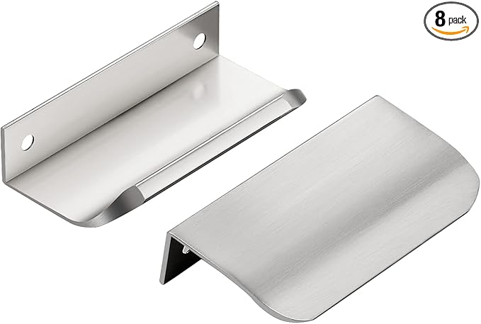 Ravinte Hardware 8 Pack Silver Cabinet Handles, 3.15 Inch (80mm) Finger Edge Pulls, 2-1/2 Inch Hole Center, Finger Pulls for Cabinets