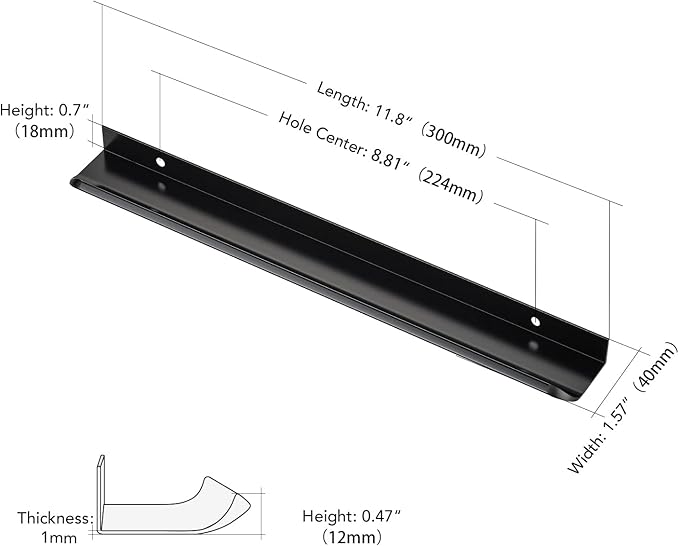 Ravinte Hardware 12 Pack Black Cabinet Handles, 11.8 Inch (300mm) Finger Edge Pulls, 8.8 Inch Hole Center, Finger Pulls for Cabinets