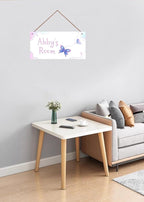 Personalized Butterfly Door Sign Girls Bedroom Kids Nursery Wall Decor Custom Name Art Wooden Plaque For Home Kitchen Garden Yard Wall Bedroom Club Front Door Decor