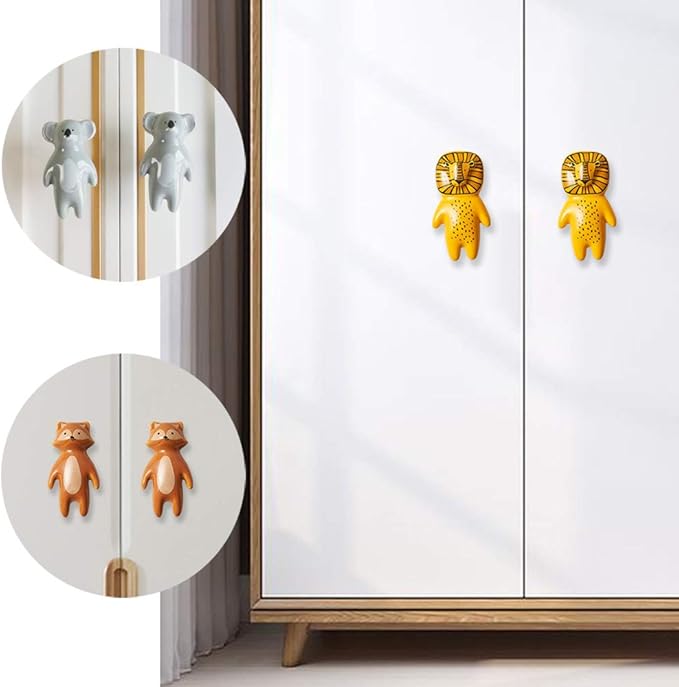 5Pcs Cute Animal Knobs Kids Handles Ceramic Knobs Children's Room Door Nursery Cupboard knobs Lovely Cabinet pulls Drawer knob for Kids, with Screws