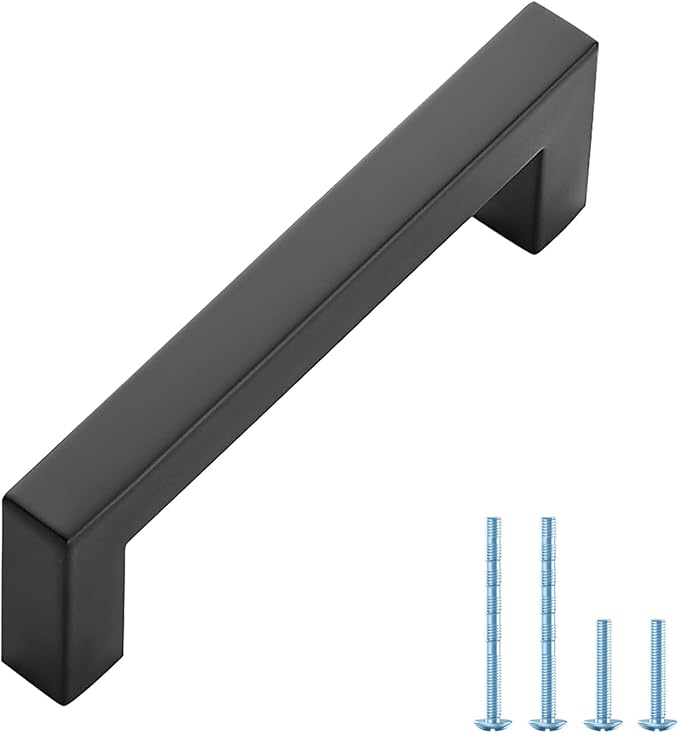 Ravinte 1 Pack Black Cabinet Pulls 4 Inch Square Kitchen Cabinet Handles Matte Black Kitchen Hardware for Drawer Pulls Drawer Handles Come with Screwdriver