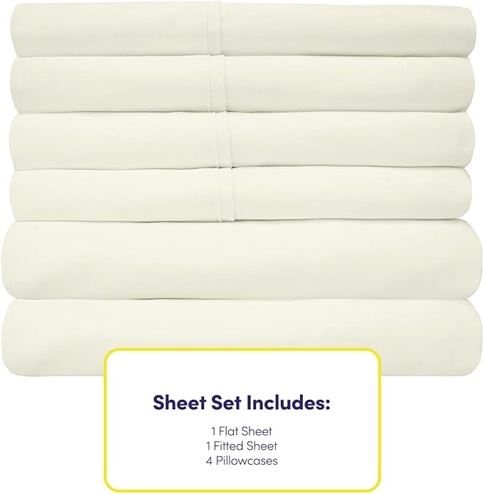 Sweet Home Collection 6 Piece Bed Sheets 1500 Supreme Collection Microfiber Deep Pocket Set-Extra Pillow Cases, Value, Queen, Ivory