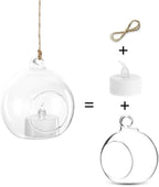 12 Pcs 3.15"/ 8cm Hanging Glass Tealight Holder Globe with LED Tealight, Plant Terrariums Glass Orbs Air Plants Tea Light Candle Holders Home Decor Indoor Outdoor Garden DIY Gifts (12 Pcs)