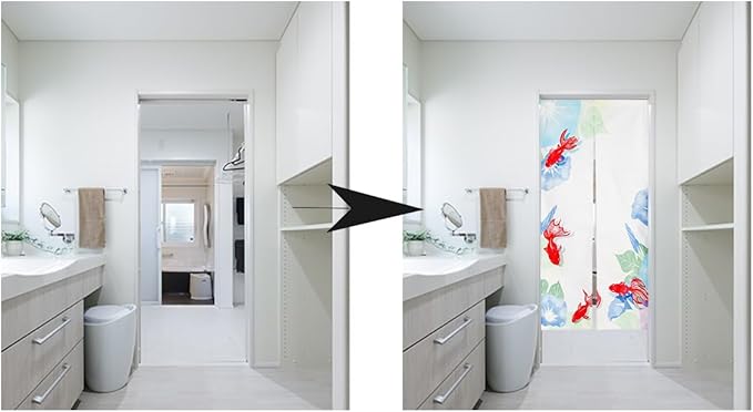 Noren Japanese Style Doorway Curtain with a Picture of Japanese Goldfish Printed on it (pattern2)