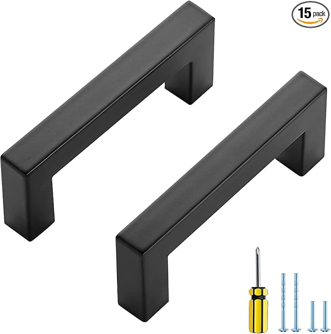 Ravinte 15 Pack Black Cabinet Pulls 3 Inch Square Kitchen Cabinet Handles Matte Black Kitchen Hardware for Drawer Pulls Drawer Handles Come with Screwdriver