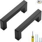 Ravinte 25 Pack Black Cabinet Pulls 3 Inch Square Kitchen Cabinet Handles Matte Black Kitchen Hardware for Drawer Pulls Drawer Handles Come with Screwdriver