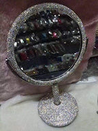 TISHAA Bling Makeup Vanity Mirror - Luxury Stand Double Sided Mirror Crystal Rhinestone Portable Desk Bathroom Bedroom (2X Magnification)