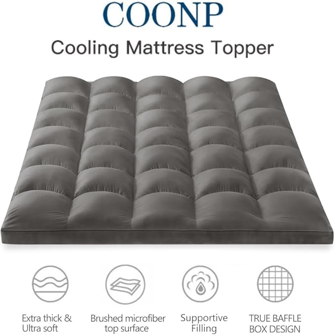 COONP Full Mattress Topper, Extra Thick Pillowtop, Cooling Plush Mattress Pad Cover Bed Topper Protector with 8-21 Inch Deep Pocket (Grey, Full)