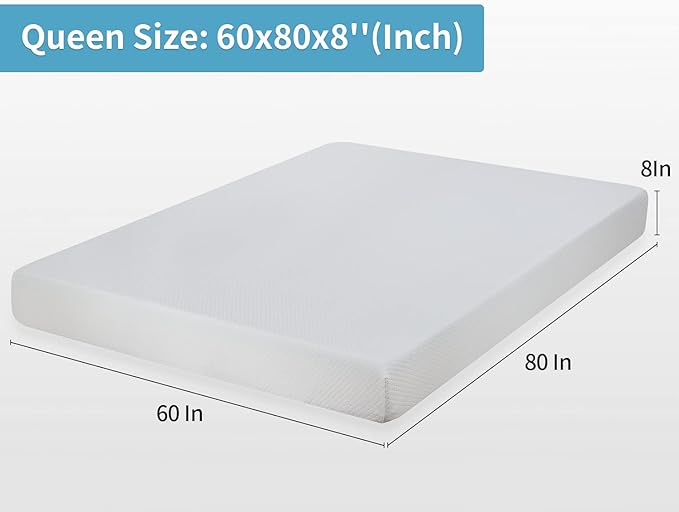 PayLessHere 8 Inch Queen Gel Memory Foam Mattress Fiberglass Free/CertiPUR-US Certified/Bed-in-a-Box/Cool Sleep & Comfy Support