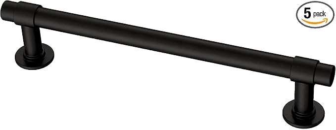 Franklin Brass - Francisco Matte Black Cabinet Handles 5 Inch (5") Hole Center Pulls | Easy Install, Durable Hardware for Kitchen Cabinet Door, Drawers, Dresser Pull, Furniture (5 Pack)