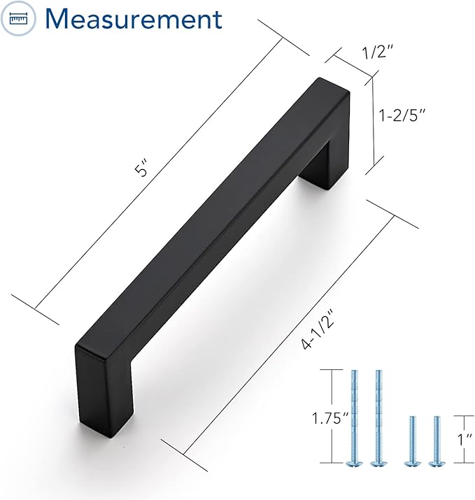 Ravinte 10 Pack Black Cabinet Pulls 4-1/2 Inch Square Kitchen Cabinet Handles Matte Black Kitchen Hardware for Drawer Pulls Drawer Handles Come with Screwdriver