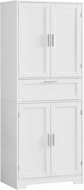 Iwell Tall Storage Cabinet with Adjustable Shelf & 1 Large Drawer, Pantry Cabinet with 4 Doors, Bathroom Cabinets, Kitchen Cabinets for Dining Room, Living Room, Home Office, White