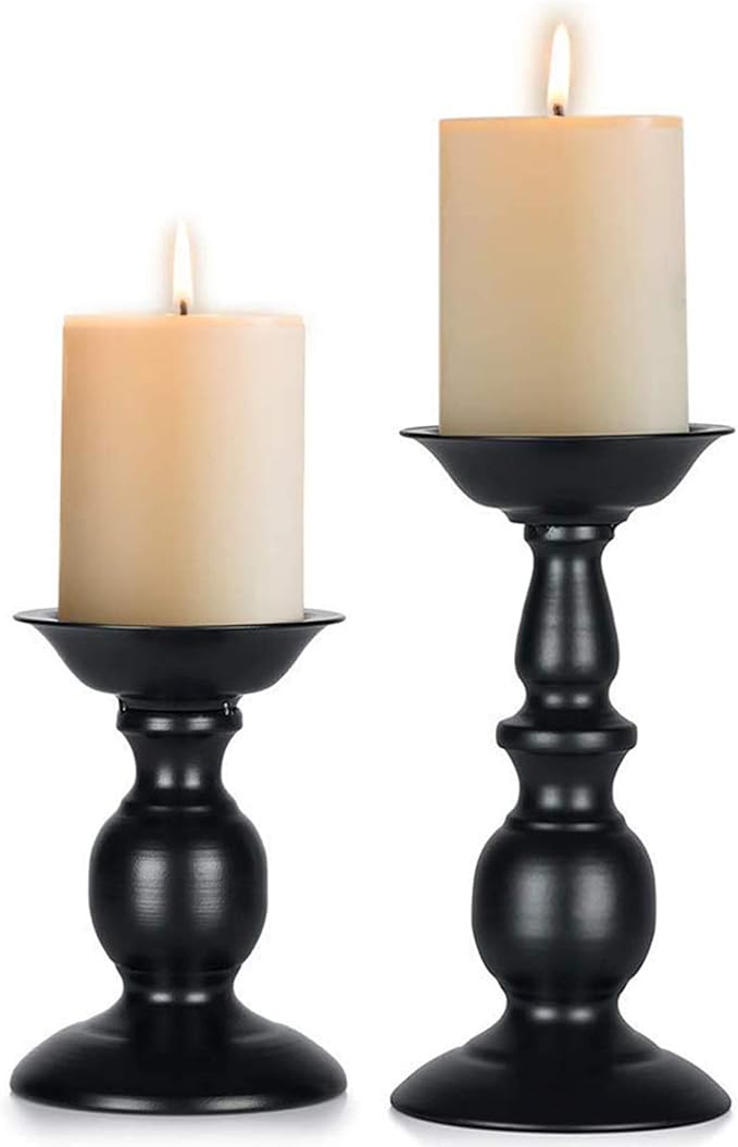 Retro Iron Candle Holder Cylindrical Candle Holder Table Candle Holder for Wedding, Festival and Birthday Candlelight Dinner Decorative Light Home Décor Ornament Wedding Table Ornament (2Pcs)