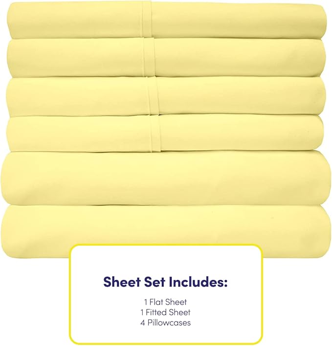 Cal King Size Bed Sheets - 6 Piece 1500 Supreme Collection Fine Brushed Microfiber Deep Pocket California King Sheet Set Bedding - 2 Extra Pillow Cases, Great Value, California King, Pale Yellow