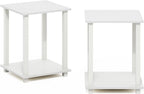 Furinno Simplistic Side Table Set of 2, 2-Tier End Table, Nightstand, Night Stand, Bedside Table, Easy Assembly, for Living Room, Bedroom, White