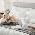 Bedsure California King Comforter Set White - Bed in a Bag Cal King Bedding Set 7 Pieces, GentleSoft™ Pintuck Bed Set Gift for Family, Pinch Pleat White Comforter with Sheets, Pillowcases & Shams