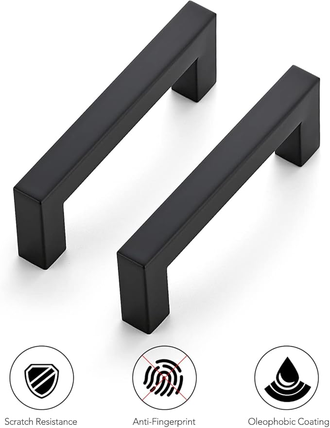 Ravinte 20 Pack 3-1/2 Inch Kitchen Square Cabinet Handles Matte Black Pulls Black Drawer Pulls Kitchen Cabinet Hardware Handles