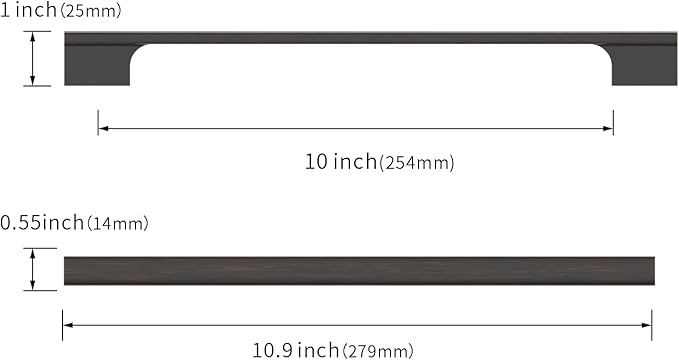 Asidrama 10 Pack 10 Inch(254mm) Oil Rubbed Bronze Kitchen Cabinet Handles, Cabinet Pulls Kitchen Cabinet Hardware for Cupboard Drawer Pulls