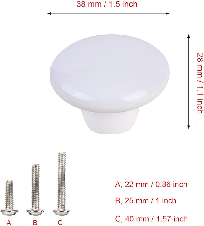 HUAMULAN 15PCS White Glossy Ceramic Knobs Button Round Mushroom Cabinet Dresser Vintage Pulls Door Handles Cupboard Wardrobe Drawer, Dia. 1.5 inch 38mm