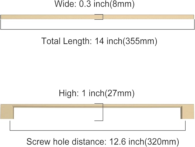6 Pack Brushed Gold Cabinet Handles 12.5 Inch - Kitchen Hardware, Wardrobe Pulls, Brass Dresser Pulls for Cabinets