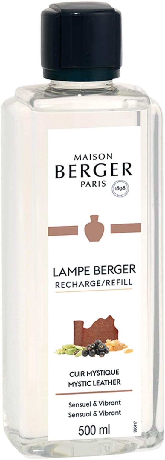 Maison Berger - Mystic Leather - Lampe Berger Fragrance Refill Oil for Home Diffusers - Luxury Air Freshener with Blackberries, Rose & Leather Notes - 16.9 Fl Oz (500ml)