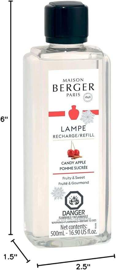 Maison Berger - Candy Apple - Lampe Berger Fragrance Refill Oil for Home Diffusers - Luxury Air Freshener with Red Apple, Caramel & Vanilla Notes - 16.9 Fl Oz (500ml)