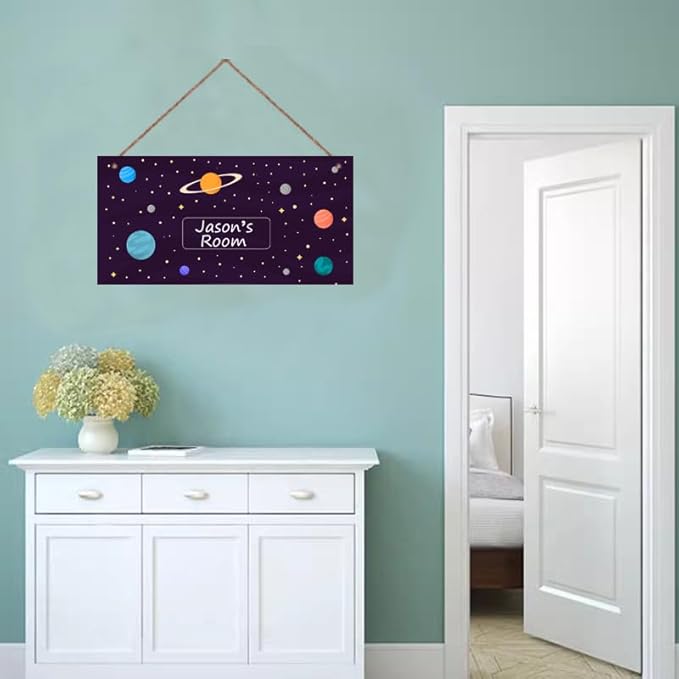Personalized Sign Stars Sign, Outer Space Theme Wall Art Decor Custom Name Door Plate for Kids Room Nursery Planet Door Art Décor For Girls Boys Room Little Man Cave