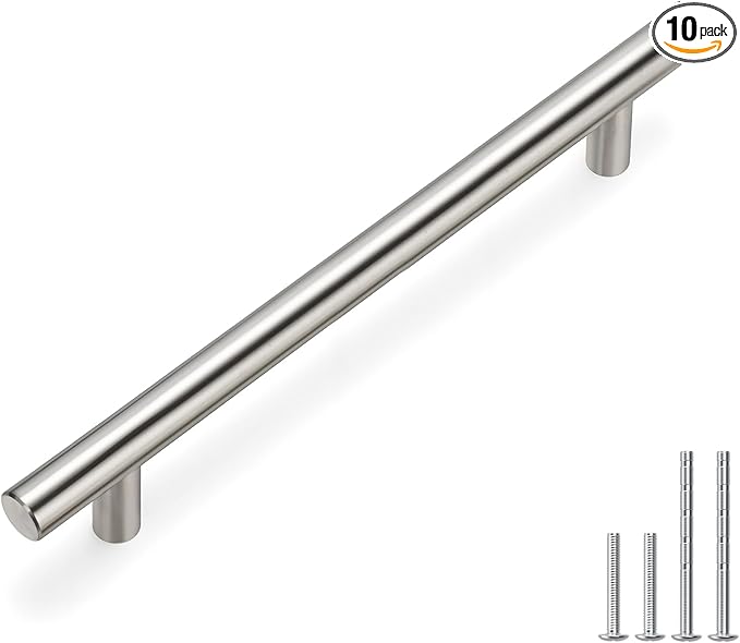 homdiy (10 Pack) Drawer Pulls Brushed Nickel Cabinet Pulls HD201SN Cabinet Hardware Euro Style Drawer Handles 6-1/4in Hole Centers Kitchen Cabinet Handles Cupboard Handles