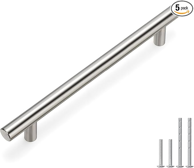 homdiy (5 Pack) Drawer Pulls Brushed Nickel Cabinet Pulls HD201SN Cabinet Hardware Euro Style Drawer Handles 6-1/4in Hole Centers Kitchen Cabinet Handles Cupboard Handles