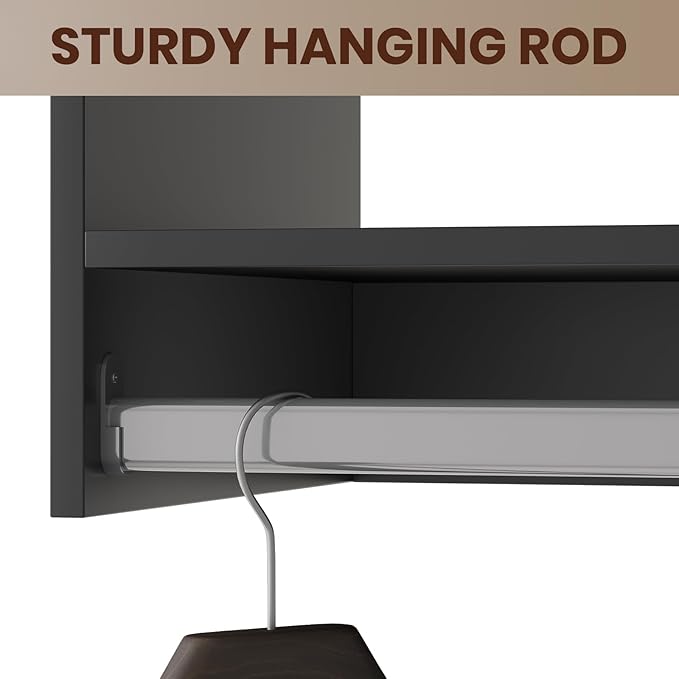ROOMTEC 31.5" Double Hanging Closet Unit, Modular Closet System with Hanging Rod, Wardrobe Organizer for Bedroom or Walk-in Closet, Wall Mounted, Customizable Clothes Storage Unit, Black