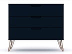 Manhattan Comfort Rockefeller 3 Drawer Dresser for Bedroom Storage, Closet, Living Room, Entryway, TV Stand for Screens up to 32 Inches, Anti-Tip Kit Included, Set of 1, Midnight Blue