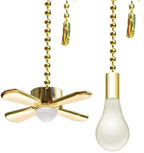 Ceiling Fan Pull Chain Ornaments Extension Chains with Decorative Light Bulb and Cord 13.6 Inches Fan Pull Chain Set For Ceiling Light Lamp Chain (Gold)