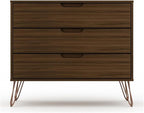 Manhattan Comfort Rockefeller 3 Drawer Dresser for Bedroom Storage, Nursery, Closet, Living Room, Entryway, TV Stand for Screens up to 32 Inches, Anti-Tip Kit Included, Set of 1, Brown