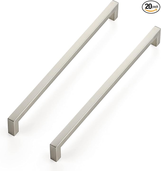 Ravinte 20 Pack 11-5/16 Inch Square Cabinet Handles - Brushed Nickel Stainless Steel Drawer Pulls for Kitchen Hardware