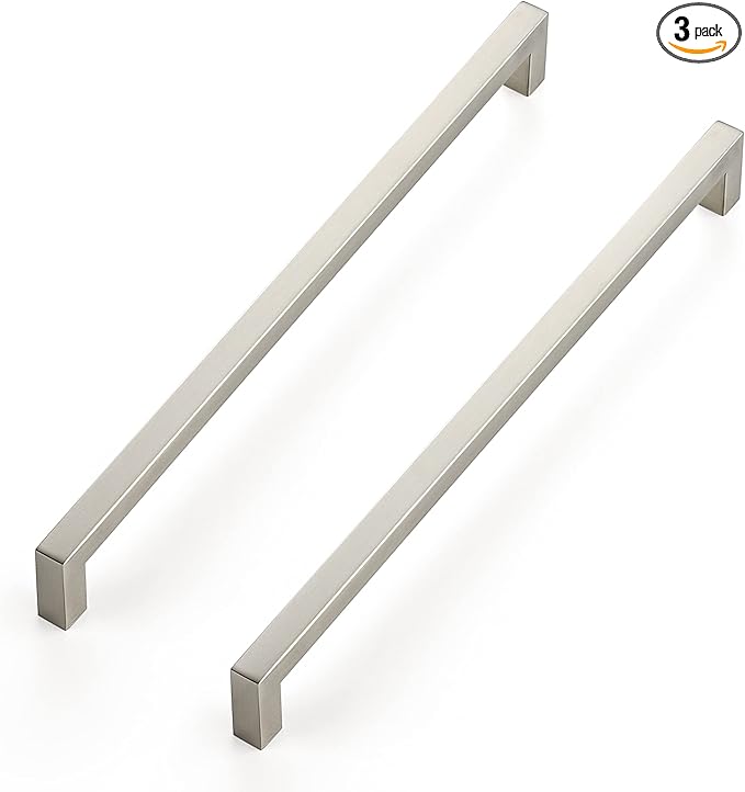 Ravinte 3 Pack 11-5/16 Inch Square Cabinet Handles Satin Nickel Pulls Brushed Nickel Drawer Pulls Kitchen Cupboard Hardware for Cabinets Cupboard Drawer Handles