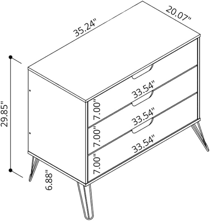 Manhattan Comfort Rockefeller 3 Drawer Dresser for Bedroom Storage, Nursery, Closet, Living Room, Entryway, TV Stand for Screens up to 32 Inches, Anti-Tip Kit Included, Set of 1, Brown