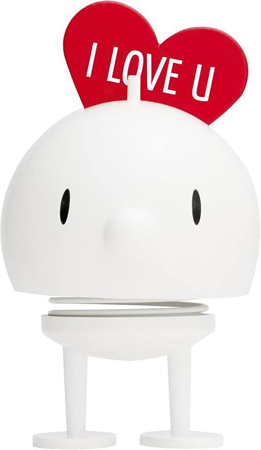 Hoptimist Love Bumble, Home Decor Ornament - Scandinavian Design, Plastic W/Metal Spring, Medium - Creates Cheerful Movement- (White)