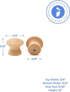 Woodpeckers 3/4-inch Birch Wood End Grain Knobs, Pack of 50 Unfinished Small Wooden Cabinet and Furniture Knobs