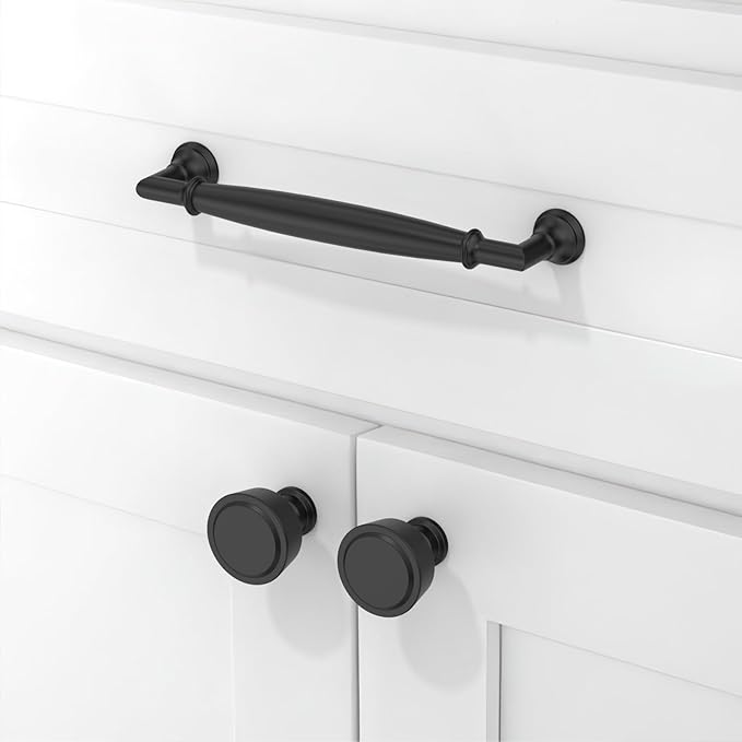 10 Pack Matte Black Cabinet Knobs Single Hole Cabinet Pulls Round Kitchen Cabinet Knobs