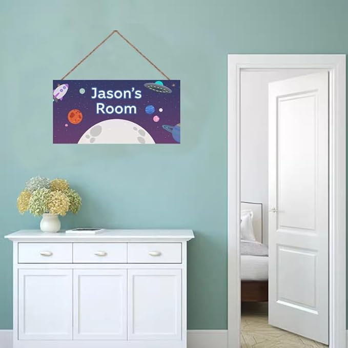 Personalized Universe Sign Planet Wall Art Decor For Kids Room UFO Decoration Nursery Decor Space Party Decorations For Little Man Cave Rocket Door Decor For Boys Room Girls Bedroom
