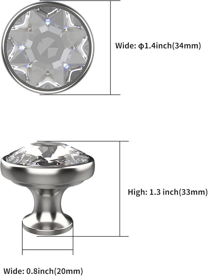 Asidrama 10 Pack Satin Nickel Kitchen Cabinet Knobs - Clear Crystal Drawer Knobs for Dresser Drawers