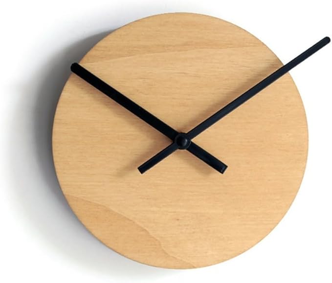 Small Round Wooden Wall Clock Minimalist Scandinavian Design Silent Non Ticking Quartz Movement Modern Yellow Poplar Wood for Kitchen Bedroom Office