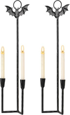 Wall Sconce Candle Holder Metal Hanging Wall Decorations Gothic Bat Wall Light Candle Holder for Home,Living Room, Bathroom, Dining Room, Set of 2（Black