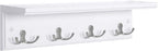 SONGMICS Entryway Hanging Coat Rack, Wall-Mounted Wooden Shelf, with 4 Double Hooks, Wall Floating Shelf, White ULHR42WT