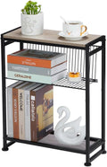 Dulcii Small Side Table for Small Spaces - Slim End Table with Magazine Holder Narrow End Table Living Room - Skinny Bedside Table Nightstand Bedroom Thin Side Table, Oak