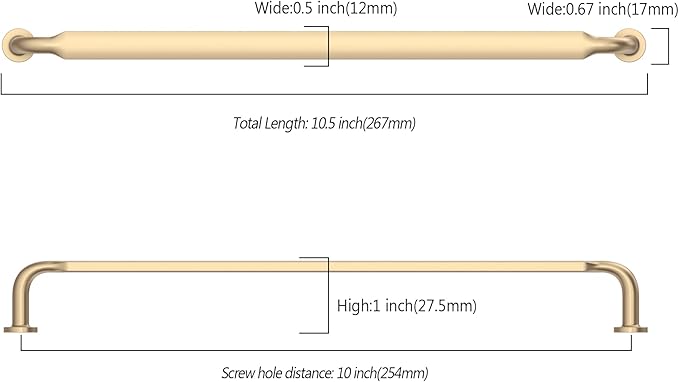 Asidrama 10 Pack 10 Inch(254mm) Brushed Brass Kitchen Cabinet Handles, Cabinet Pulls Kitchen Cabinet Hardware for Cupboard Drawer Pulls