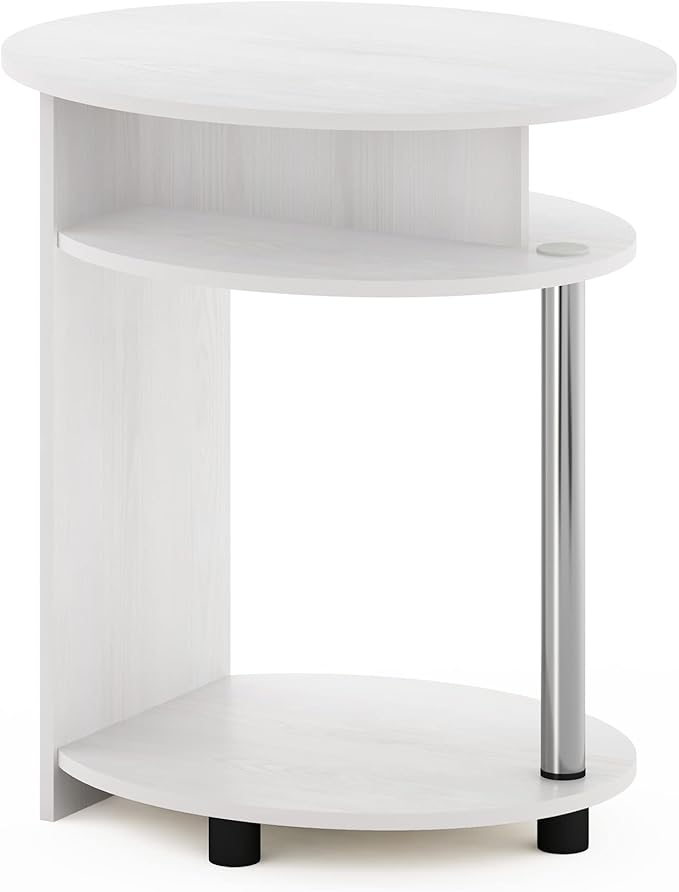 Furinno JAYA Simple Design Oval End Table with Bin, White Oak/Chrome